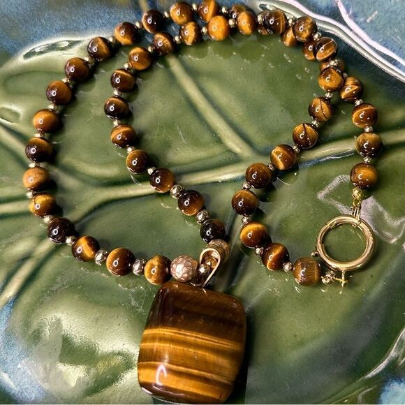 VTG Tigers Eye 14K Gold Filled Clasp Pendant Necklace/Good Luck Necklace 22” - Picture 1 of 6